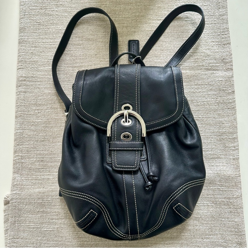 Y2K Coach SoHo Black Leather Backpack with Silver Details